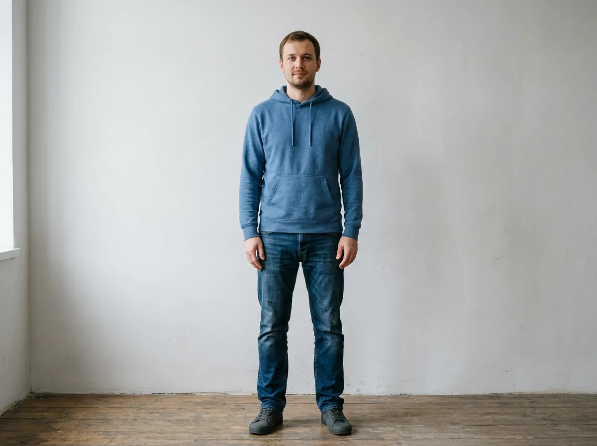 Исходное фото человека в скованной позе