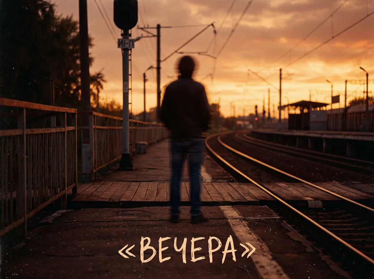Обложка альбома инди-группы «ВЕЧЕРА» с фигурой на платформе