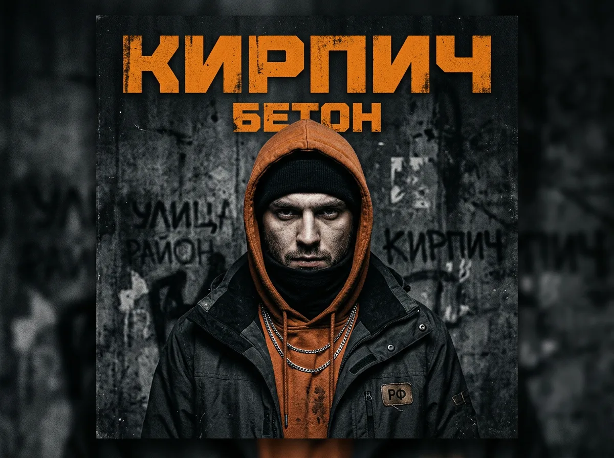 Обложка сингла «КИРПИЧ — БЕТОН» в хип-хоп эстетике