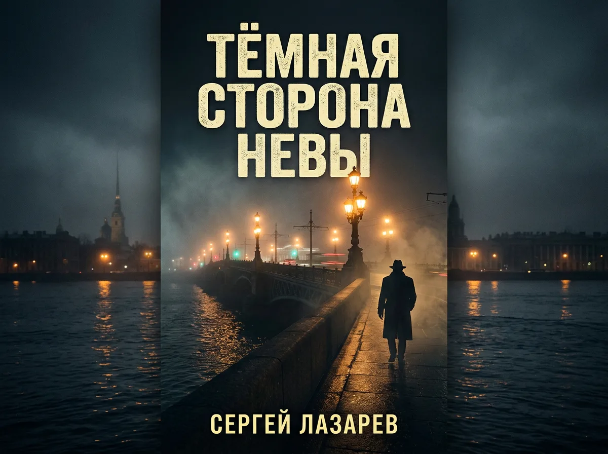 Обложка детектива «Тёмная сторона Невы» с ночным мостом