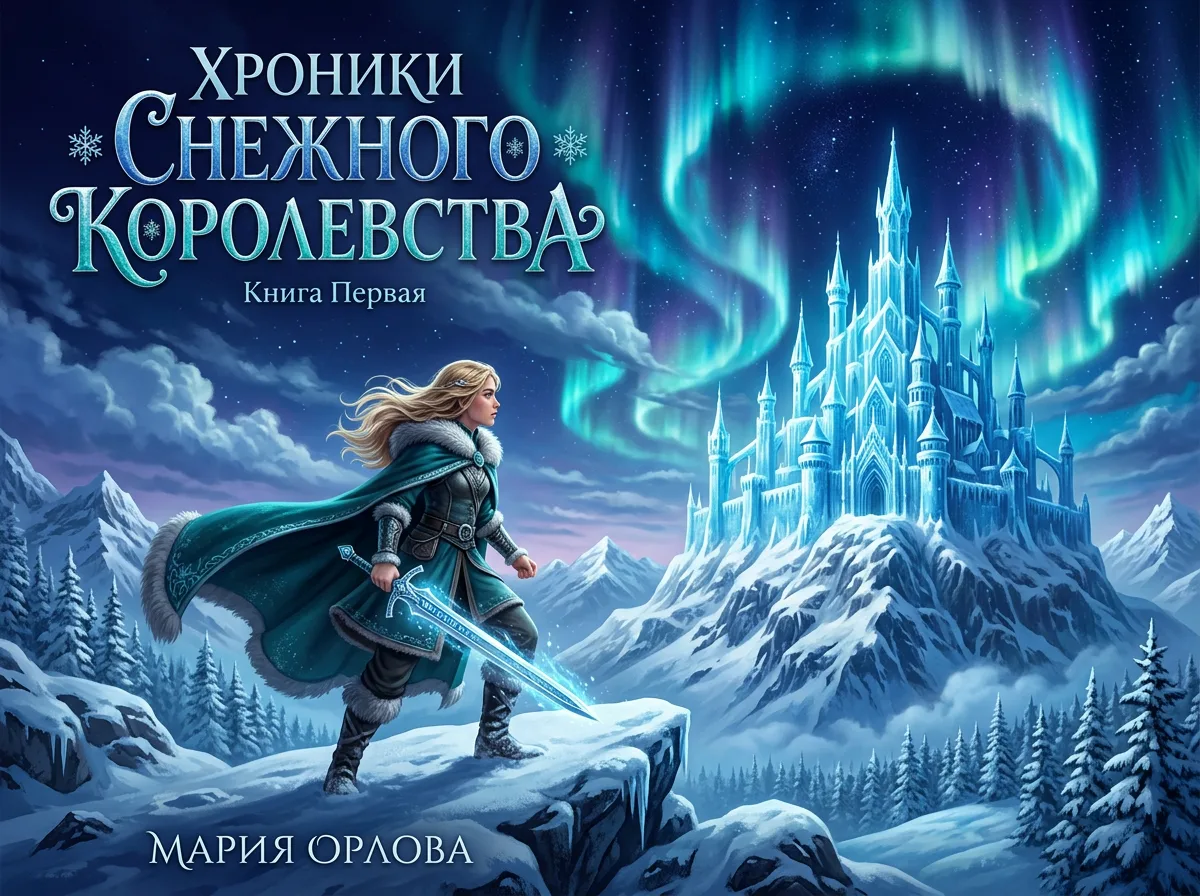 Фэнтези-обложка «Хроники Снежного Королевства» с ледяным замком