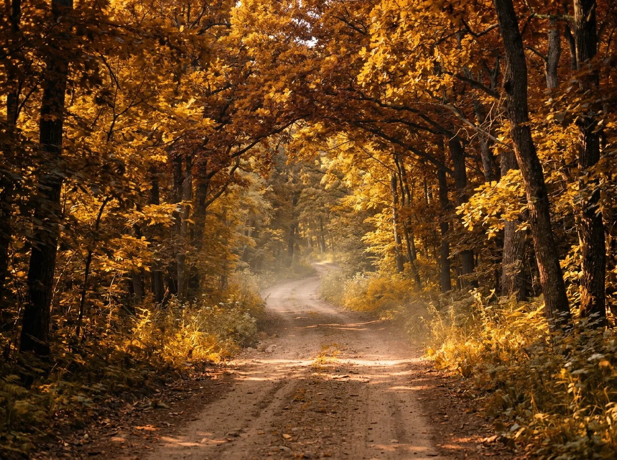 Та же лесная дорога в золотой осени