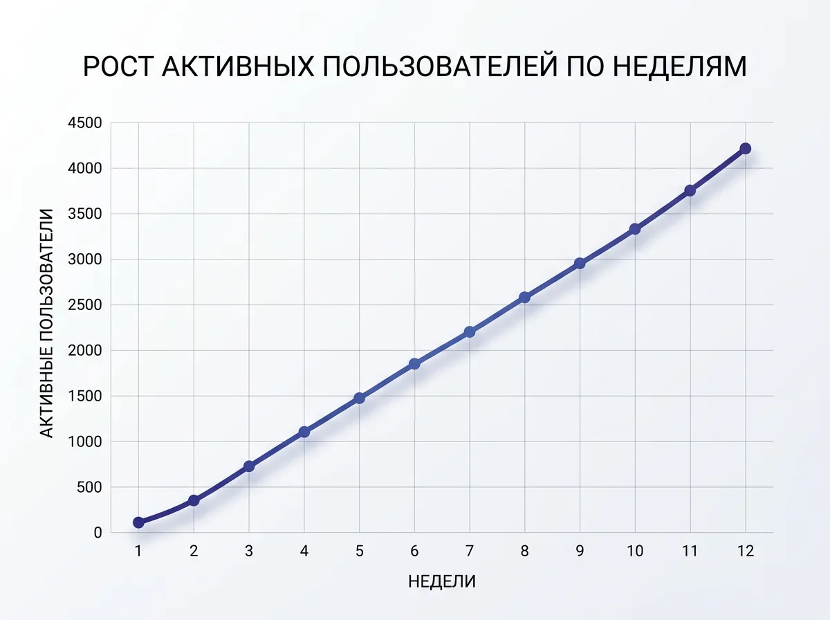 Линейный график роста активных пользователей по неделям