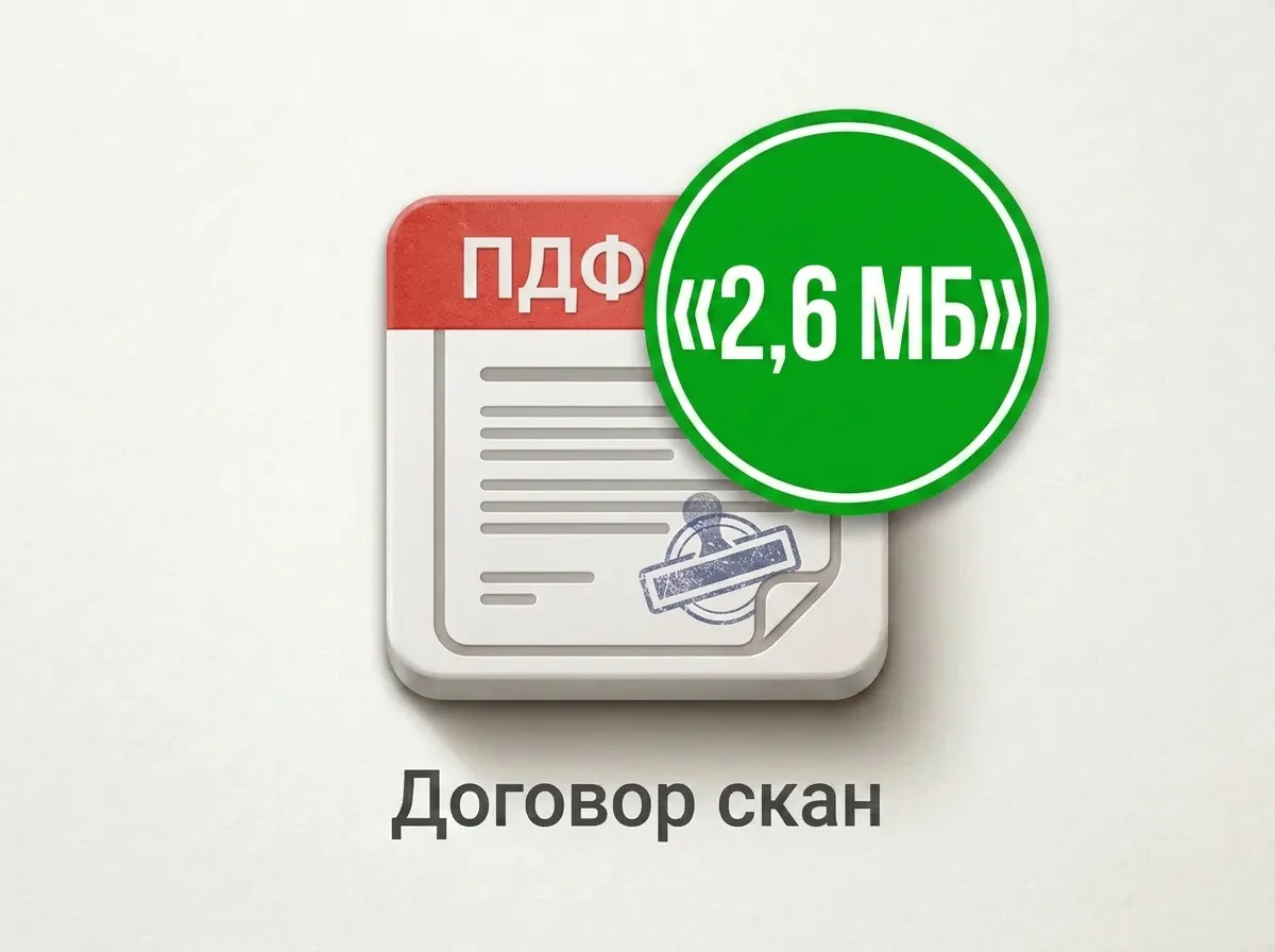 Скан договора, сжатый до 2,6 МБ с чётким текстом