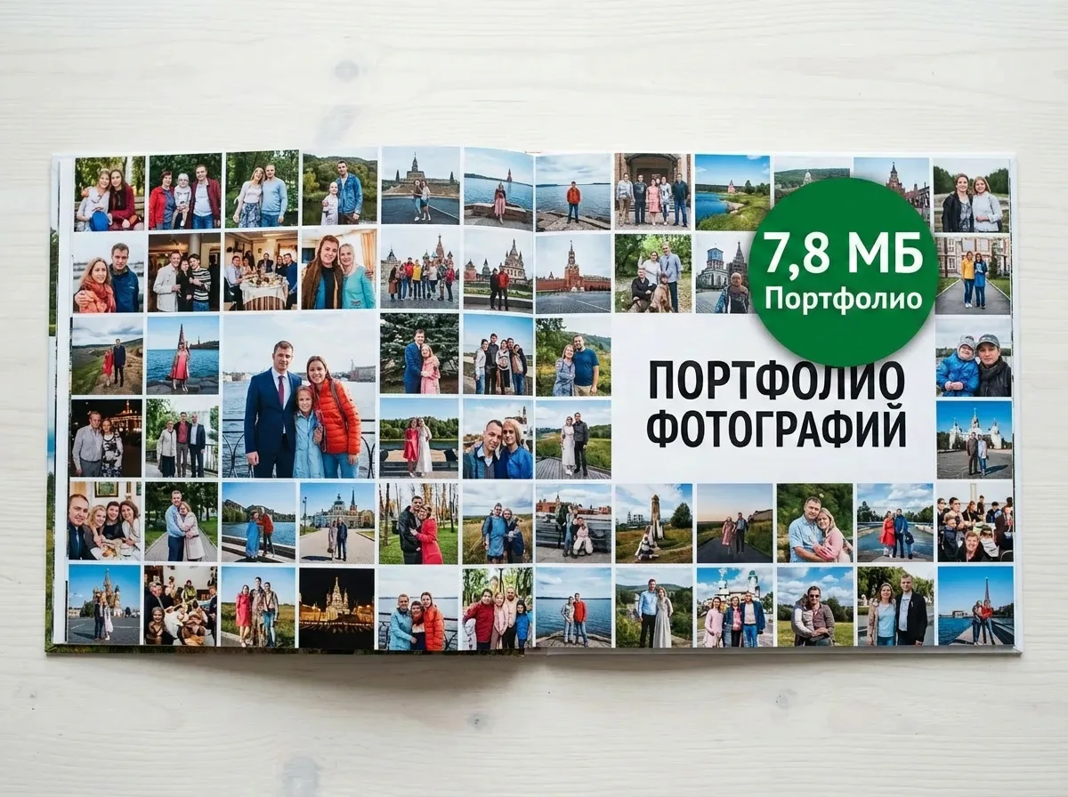 PDF-портфолио, сжатое до 7,8 МБ с читаемыми фото