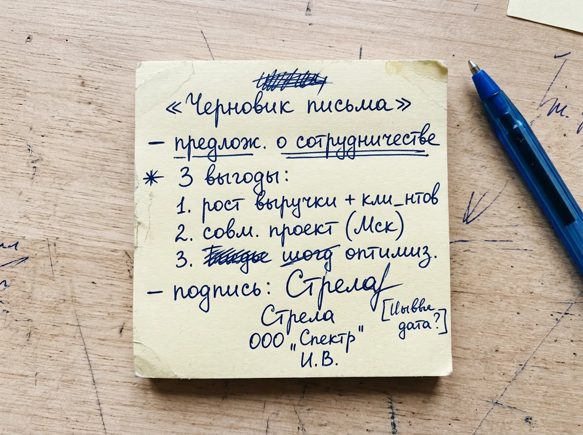 Черновик с тезисами для письма без оформления