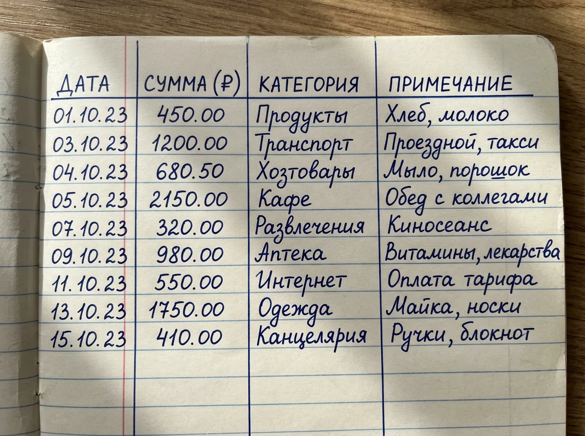Фото бумажной таблицы с данными