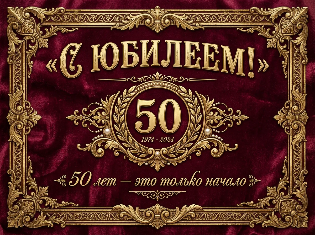 Винтажная открытка на юбилей 50 лет с золотой рамкой