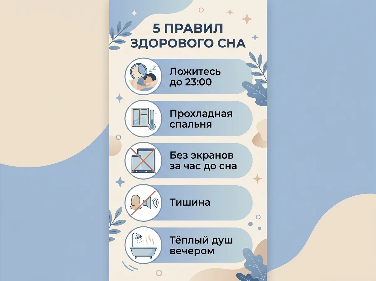 Инфографика «5 ПРАВИЛ ЗДОРОВОГО СНА»