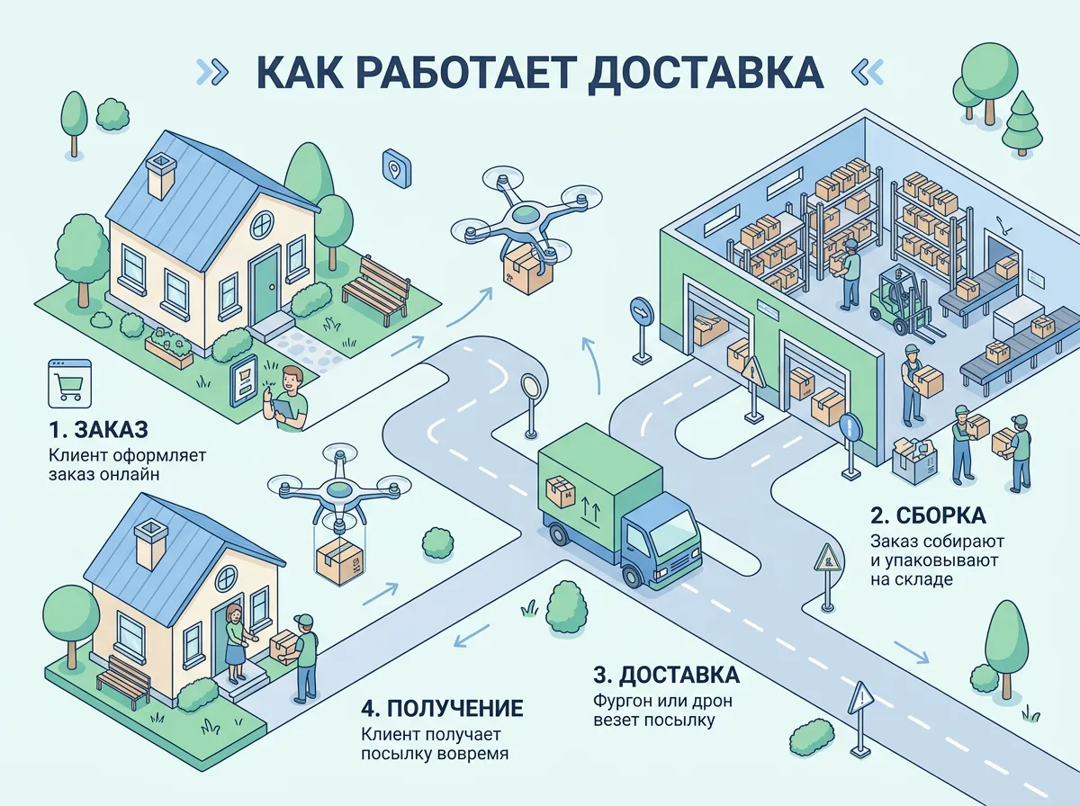 Изометрическая инфографика процесса доставки