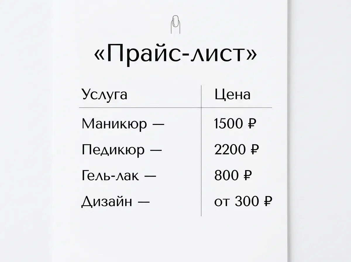 Готовый прайс-лист студии маникюра в виде таблицы с ценами