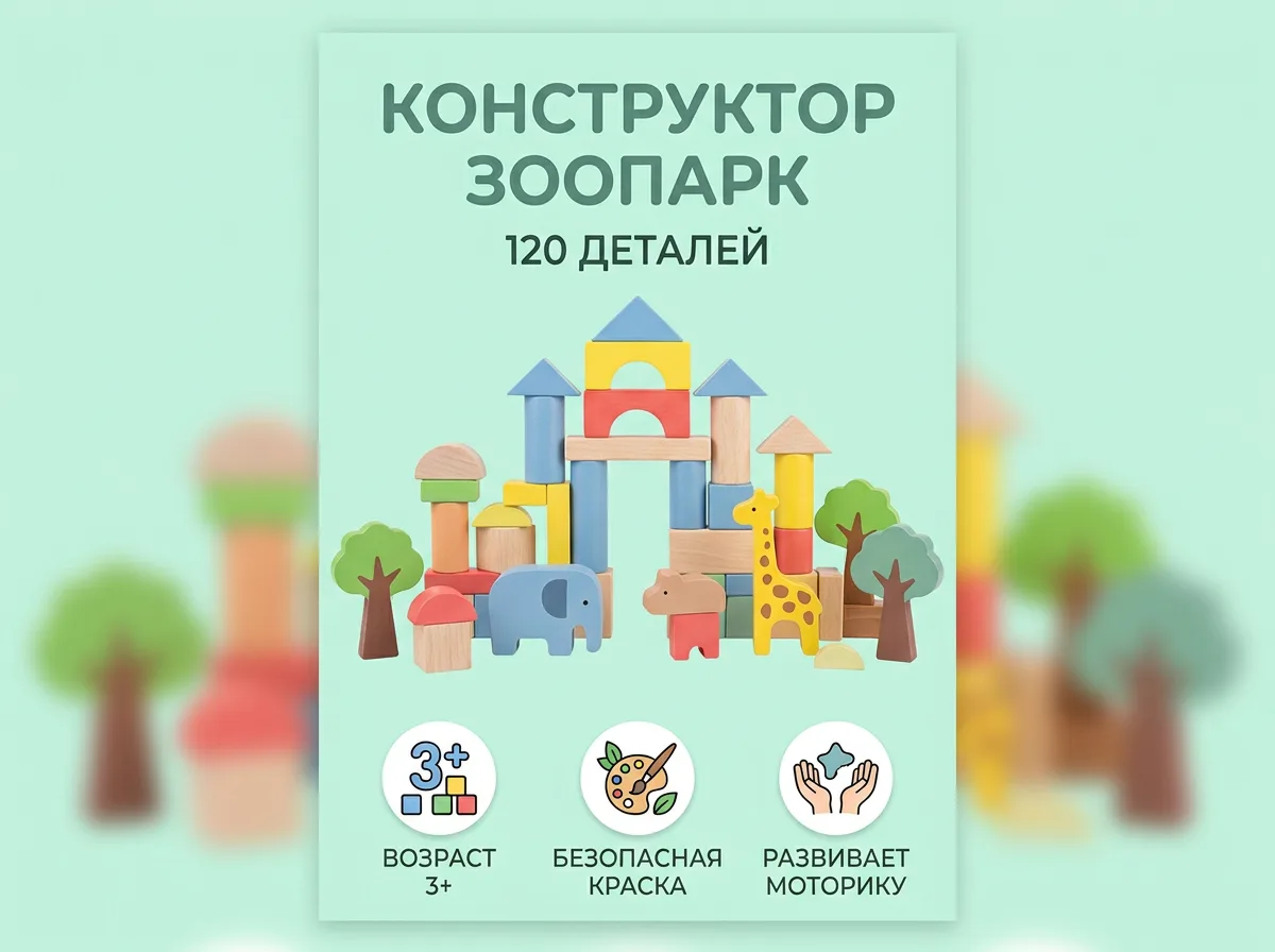 Карточка детского деревянного конструктора