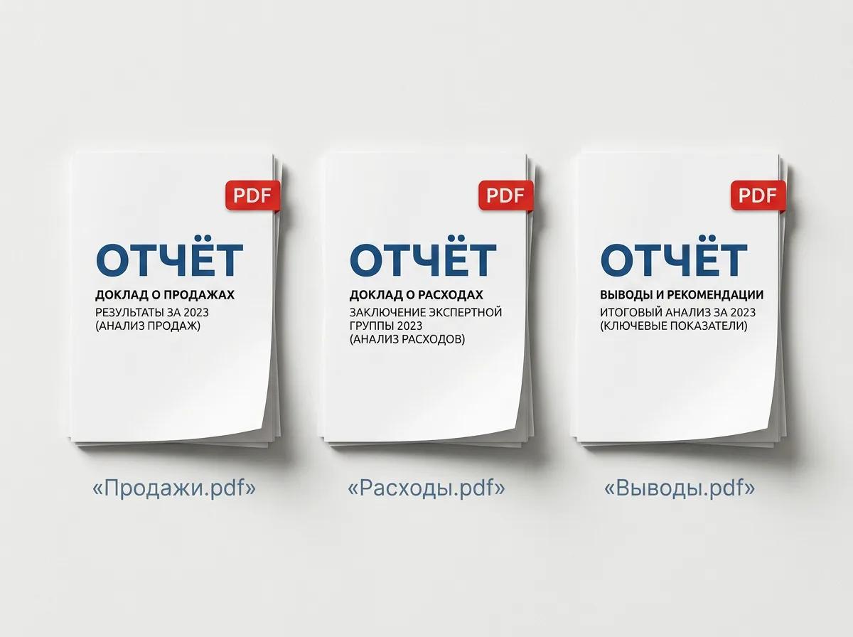 Большой отчёт, разбитый на три отдельных PDF по разделам