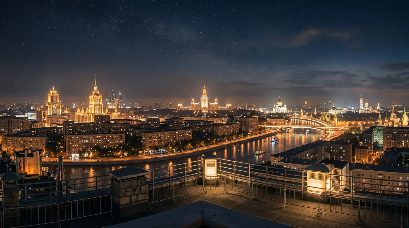 360°-панорама ночной Москвы с крыши