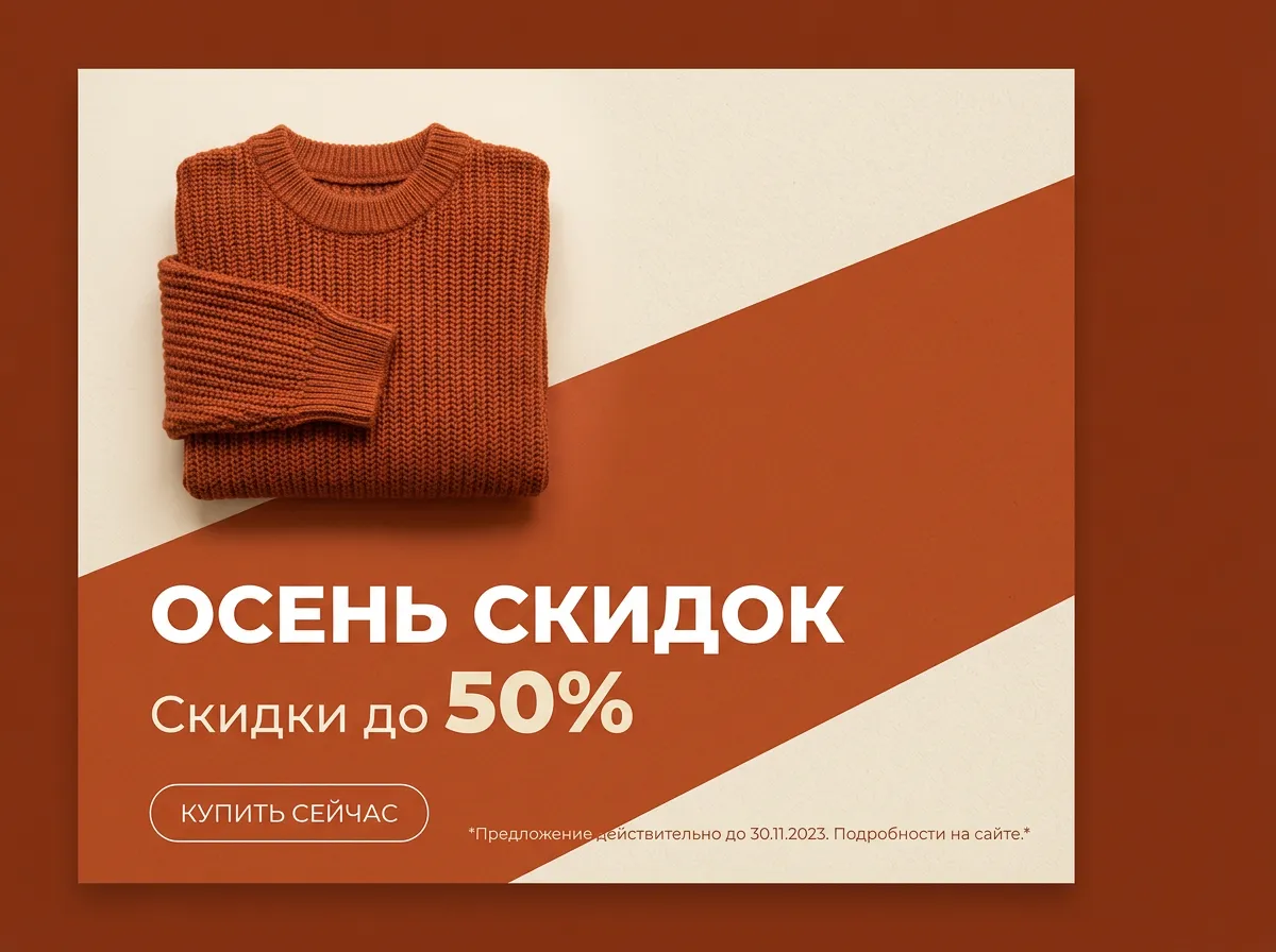 Баннер осенней распродажи одежды со свитером flat-lay