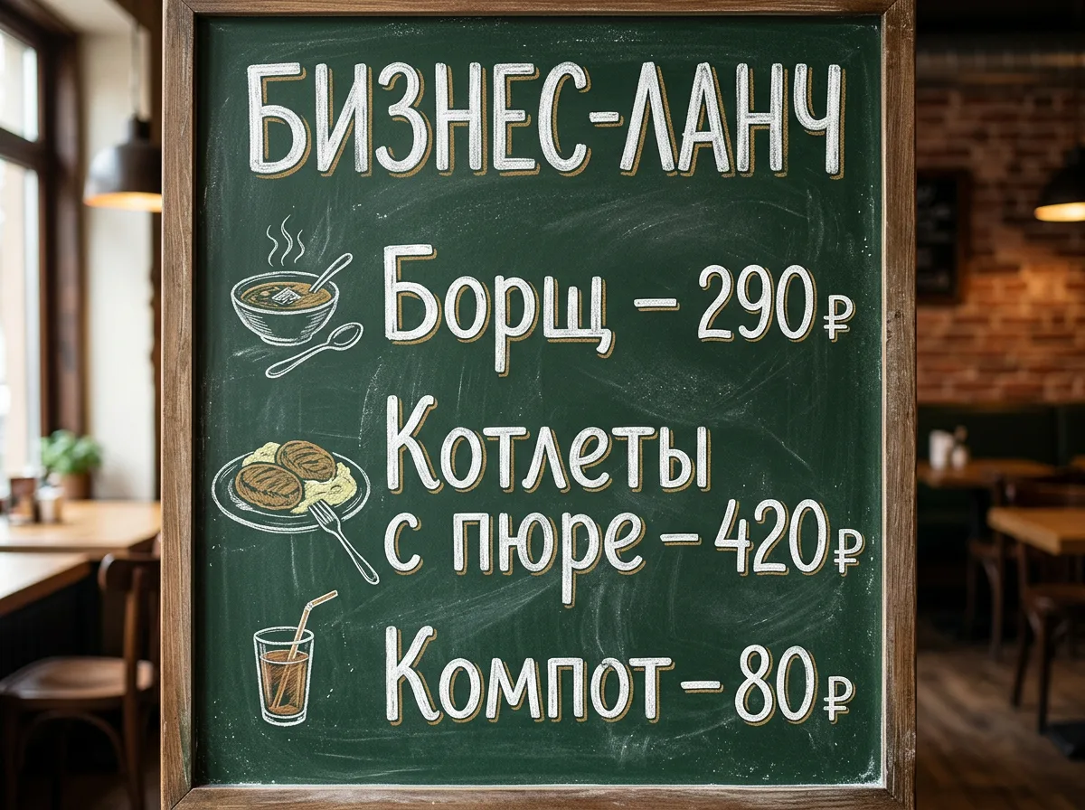 Грифельная доска бизнес-ланча бистро «У Сергея»