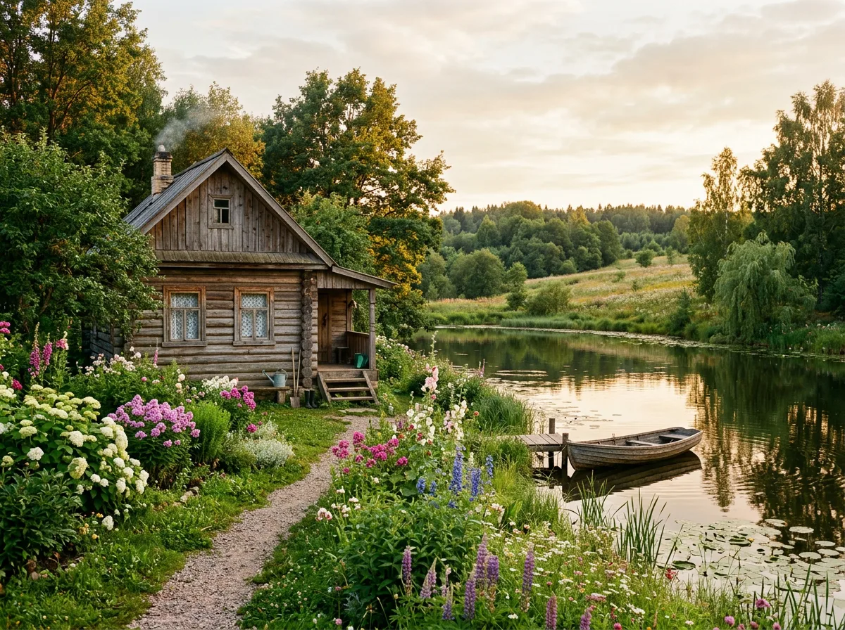 Сельский пейзаж с домиком