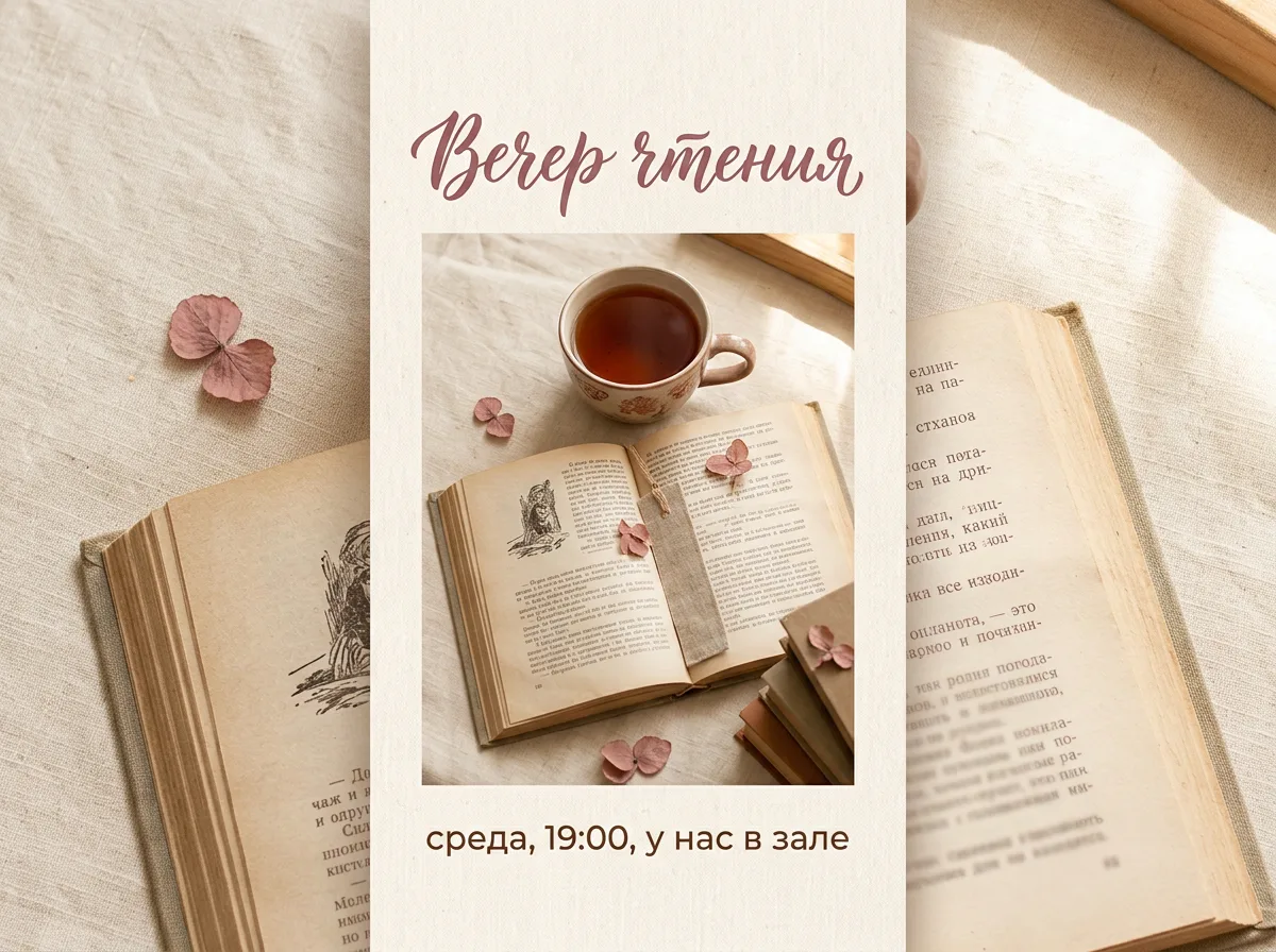 Stories книжного магазина с приглашением на вечер чтения