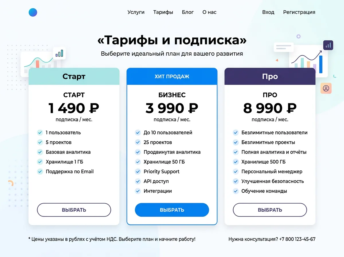 Та же страница тарифов на русском