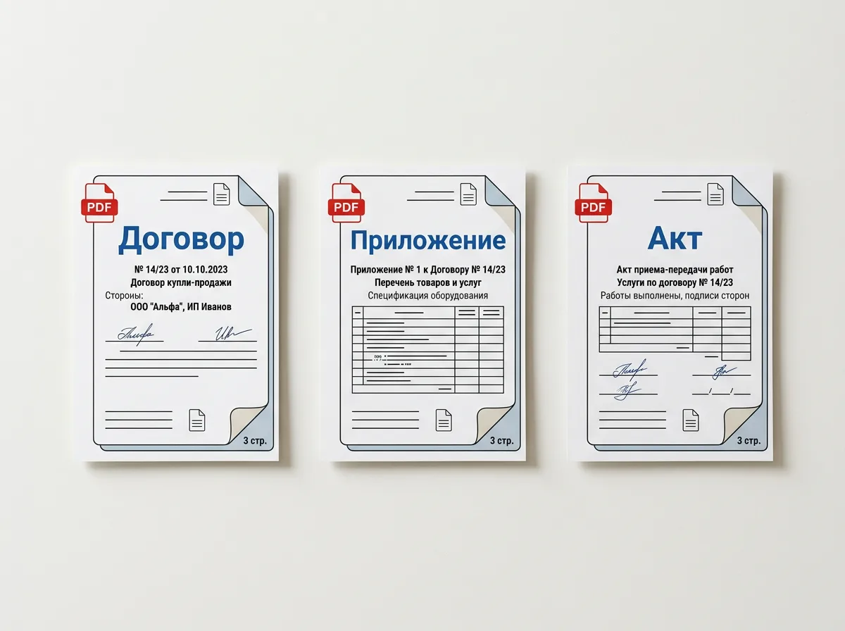 Три отдельных PDF-файла, отправленные в чат