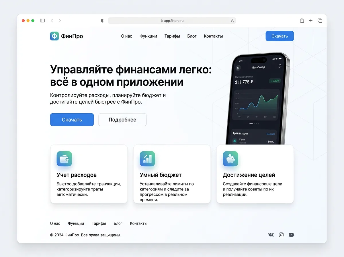 Лендинг на русском языке, отправленный в чат
